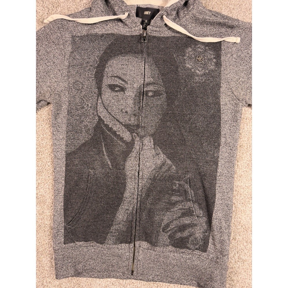 Obey Women's Grey Full-Zip Hoodie with Graphic Print – Size S (US 6) - Picture 2 of 8